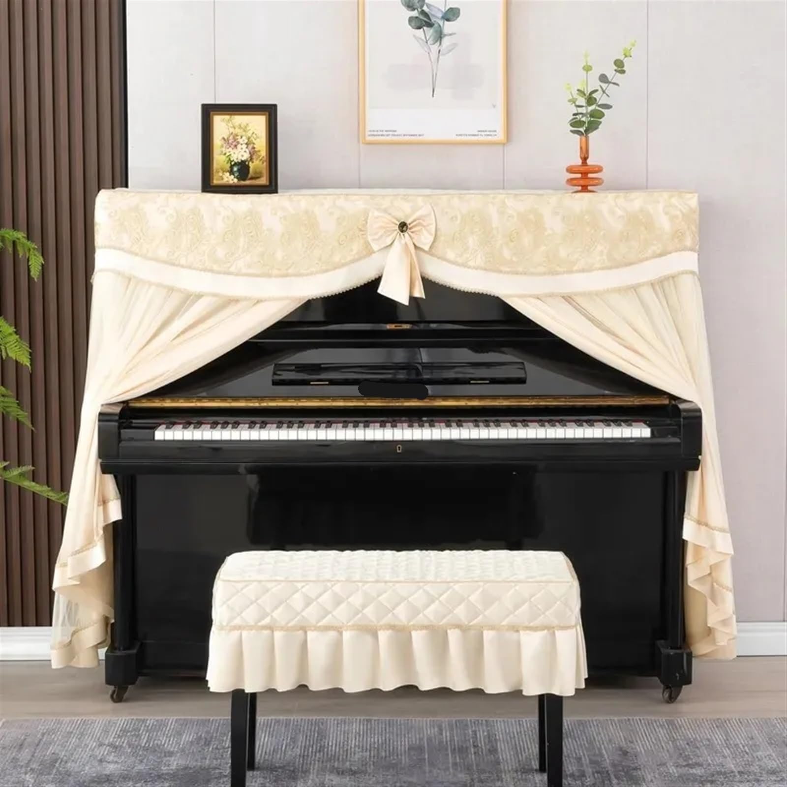 Copertura Per Pianoforte A Coda Copertura in tessuto for pianoforte protettiva for protezione solare for in atmosfera di moda in pizzo lusso(Beige,Cover single stool)