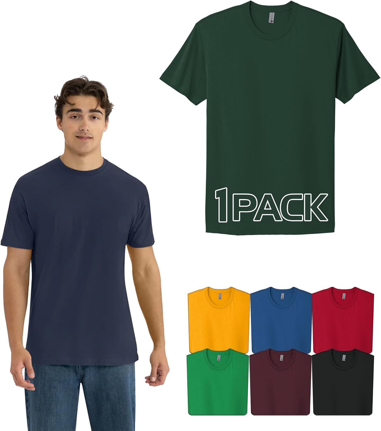 Next Level Apparel 3600 Men's T-Shirts - Soft Washed Cotton Premium Fitted Tee, Unisex Crew Undershirt, Custom Color Set Pack