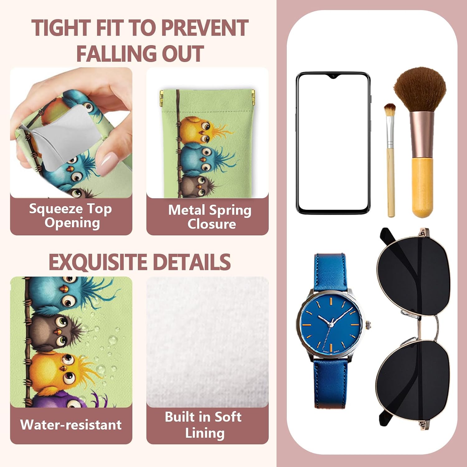 GLOBLELAND 2Pcs Animals Glasses Pouch Soft Sunglasses Bag Squeezing Top Portable Eyeglass Pouch Case for Travel Women Man