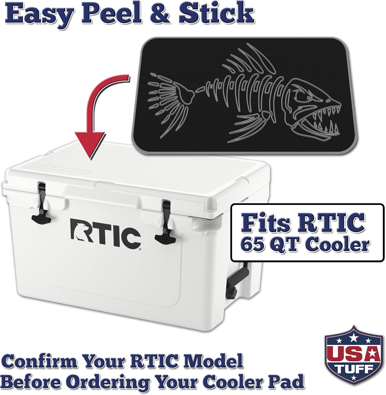 USATuff SeaDek EVA Mat Cooler Pad fits RTIC | Peel & Stick Application | Non Slip Comfort Accessories - Bonefish Design (Black-StormGray)