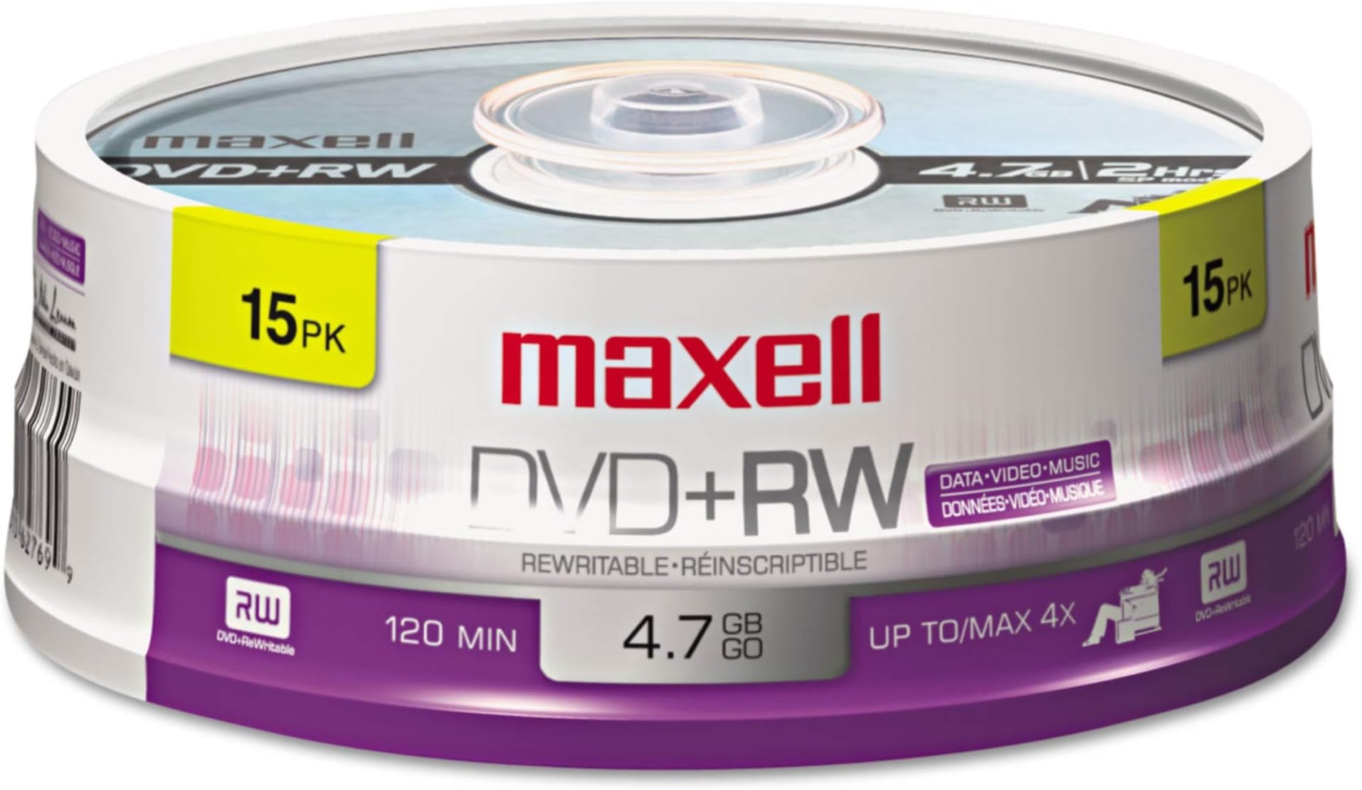 Dvd+rw Rewritable Disc, 4.7 Gb, 4x, Spindle, Silver, 15/pack