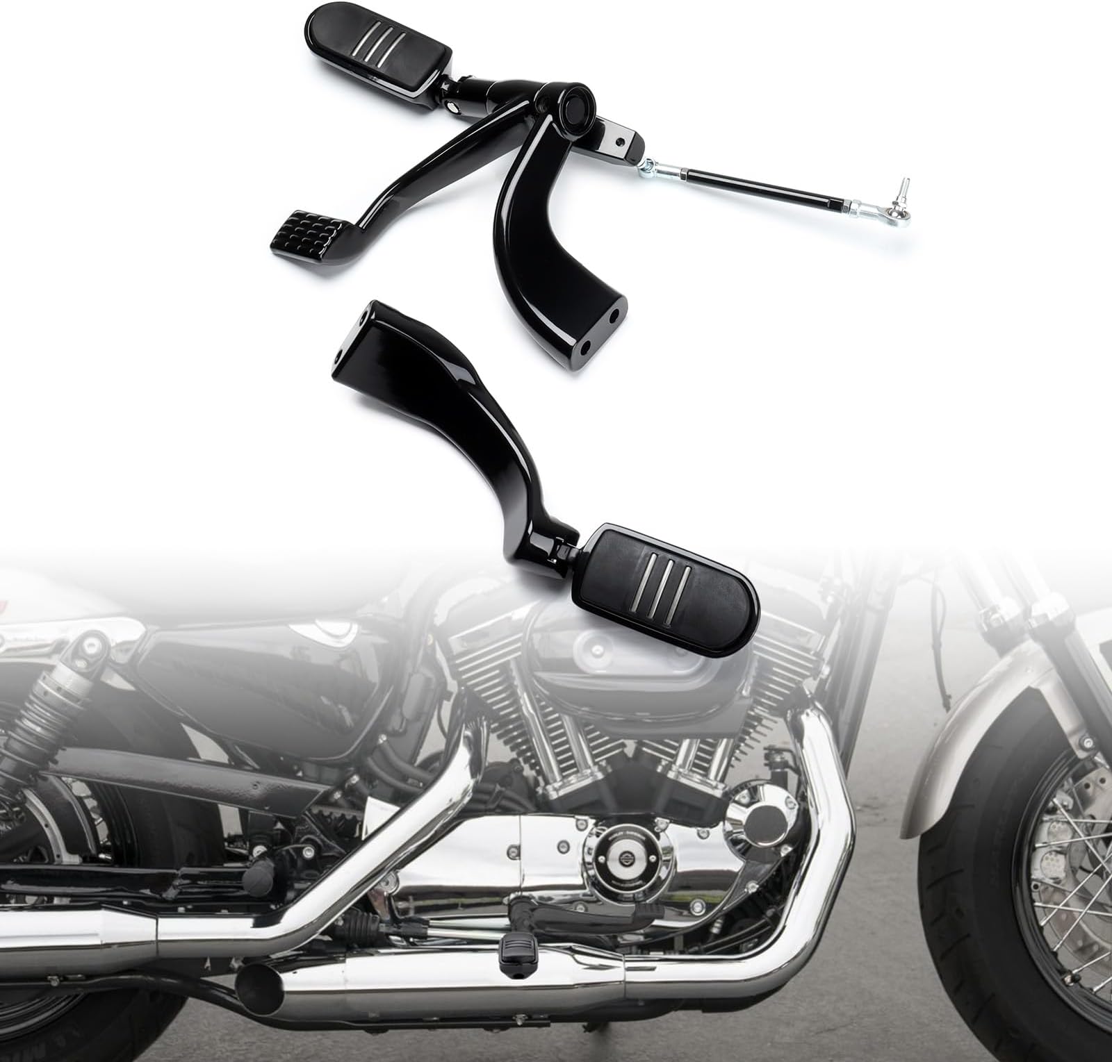 Mid Controls Kit with Foot Pegs, Levers, Linkage, Mounting Accessories Compatible for 2004-2013 Harley Sportster Custom Roadster Low Nightster Forty-Eight Iron Superlow XL1200 XL883, Black
