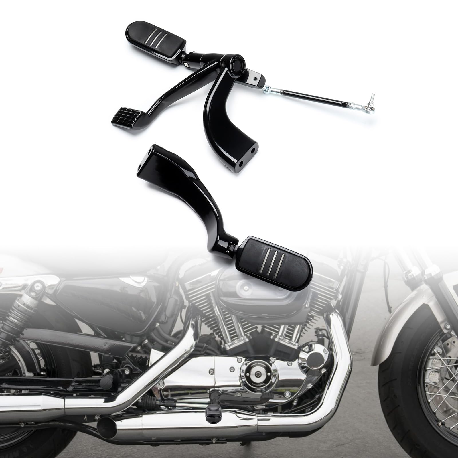 Mid Controls Kit with Foot Pegs, Levers, Linkage, Mounting Accessories Compatible for 2004-2013 Harley Sportster Custom Roadster Low Nightster Forty-Eight Iron Superlow XL1200 XL883, Black