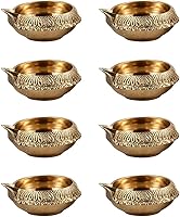 Vista 10 de Hashcart Diya de latón para Pooja Kuber Diya [ paquete de 4 piezas] - Diwali Diyas Diya lámpara para Puja tradicional india lámpara de aceite Kutthu