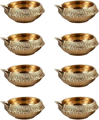 Hashcart Lámpara de aceite de latón puja hindú, hecha a mano, con diseño grabado - 2,5 pulgadas