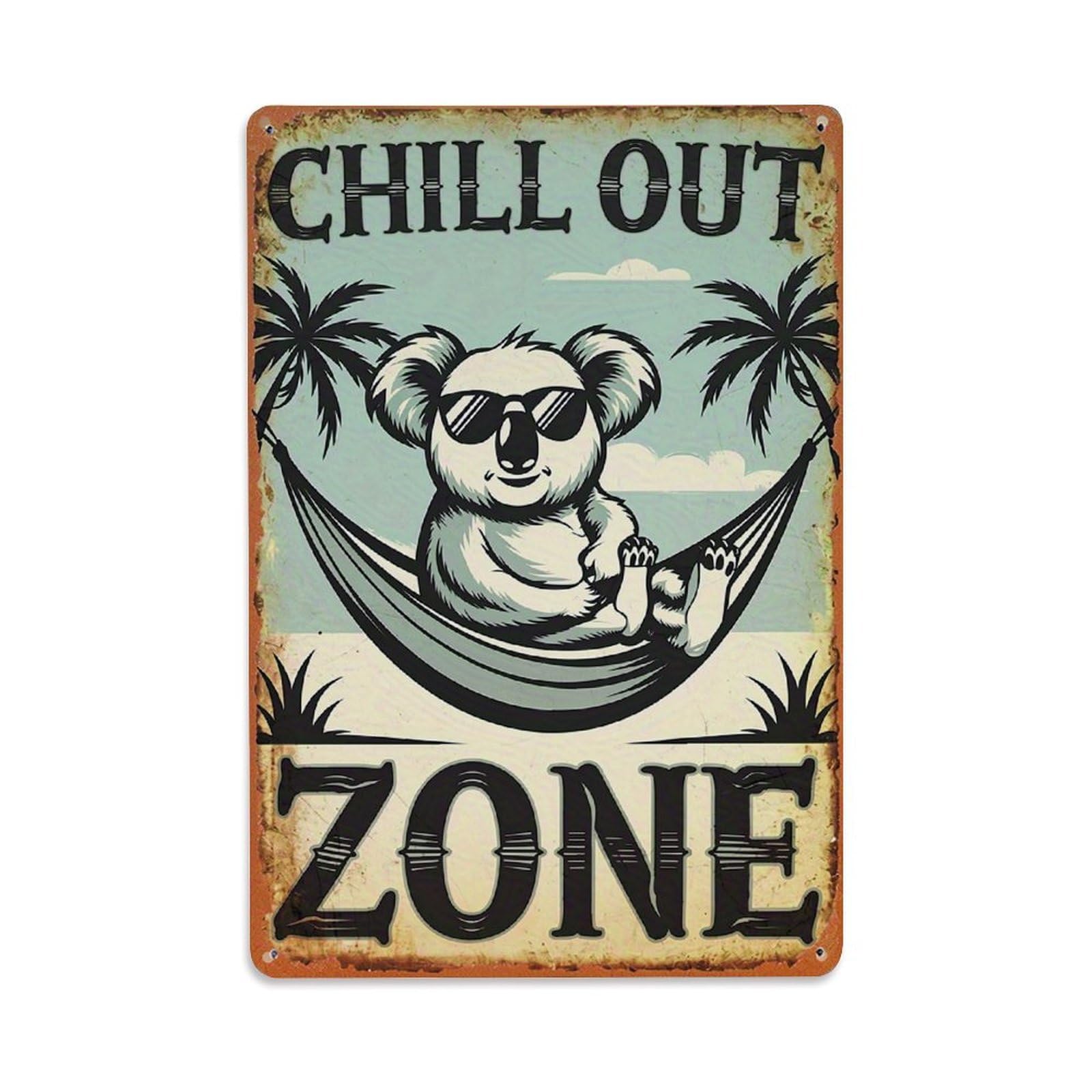 Jdfenggu Vintage Chill Out Zone Koala Hammock Retro Metal Tin Sign, Metal Poster For Bar, Home, Man Cave, Kitchen, Laundry Room Art Decor 8X12 Inch