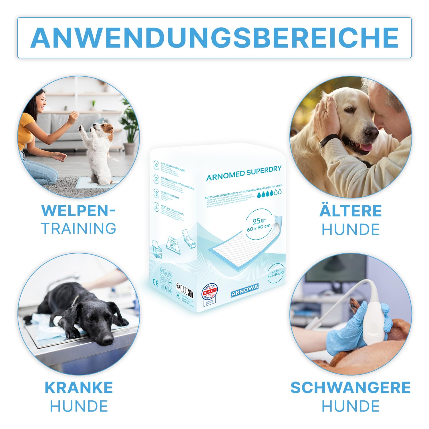 200x ARNOMED® Welpen Unterlagen 60x40cm, Saugfähige Pipi Matten für Hunde & Welpen, Puppy & Dog Pads, Trainigspad, Inkontinenzunterlagen Hund, Hundeunterlagen Pipi, Matten Auslaufsicher