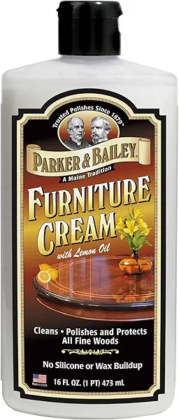 PARKER & BAILEY FURNITURE CREAM - Multisurface Wood Cleaner And Polish Furniture Quick Shine Restorer Protector Kitchen Cabinets Surface Cleaner House Cleaning Supplies Home Improvement, 16oz