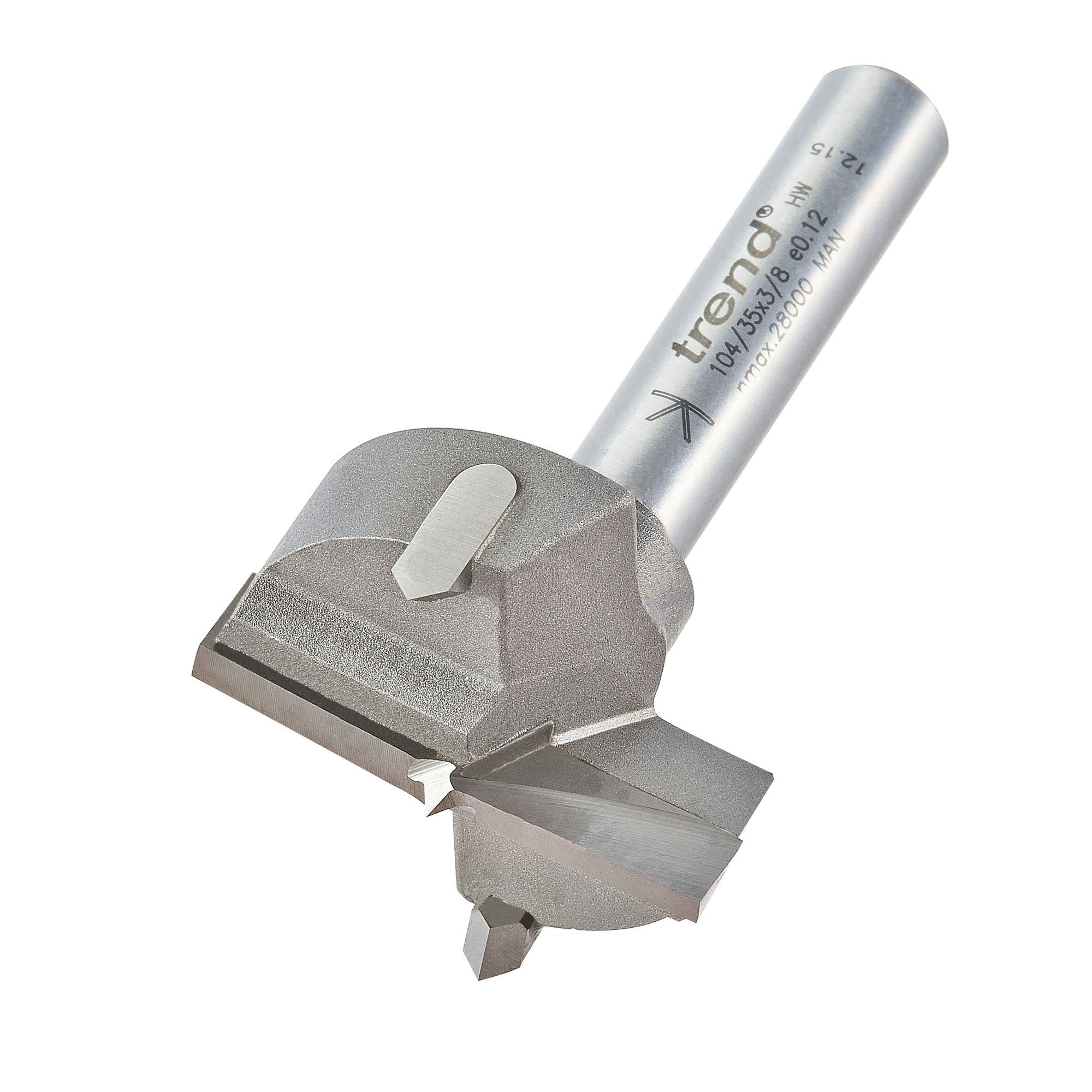 Trend 35mm Diameter Circular Hinge Sinking Machine Bit, 3/8 Inch Shank, Centring Point
