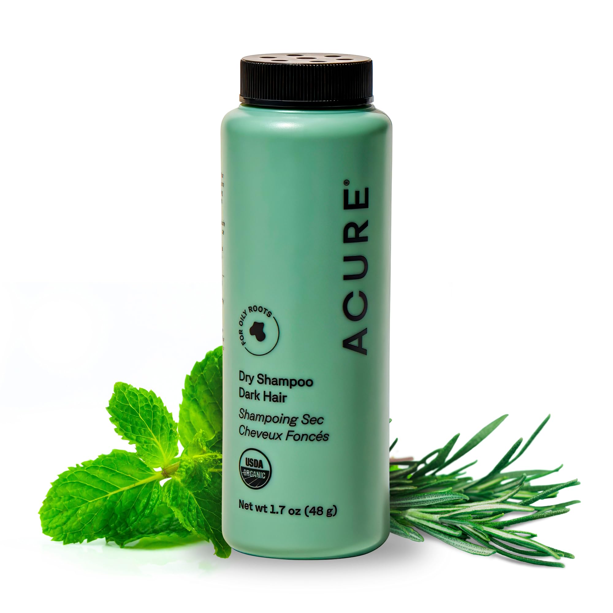 Acure Dry Shampoo - Brunette to Dark Hair | 100% Vegan | Certified Organic | Performance Driven Hair Care | Cocoa & Rosemary - Absorbs Oil & Removes Impurities Without Water | 1.7 Fl Oz