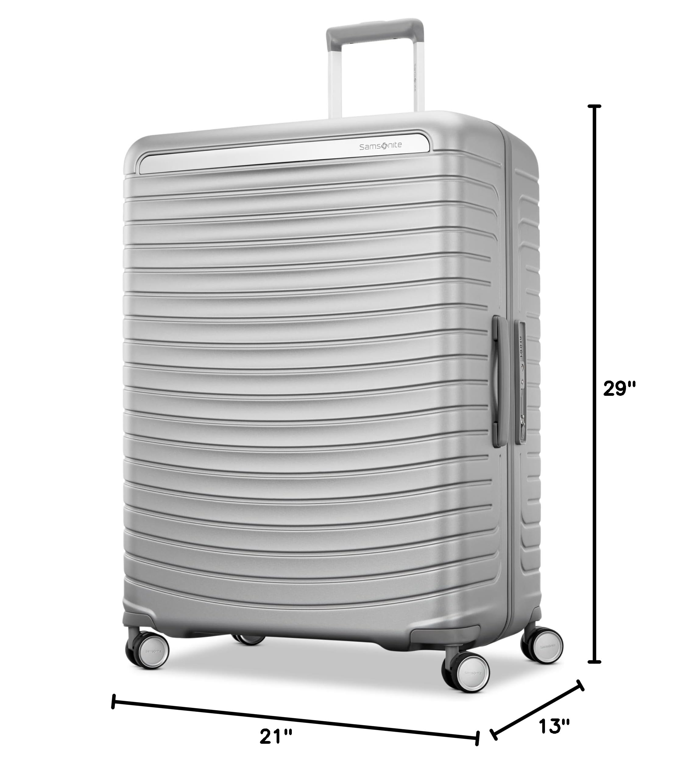 Framelock Max 29” Large Checked Hardshell Zipperless Luggage - Highly Secure Integrated Eazylock™ Mechanism - RightHeight™ Adjustable Handle - 360° Spinner Wheels - Airline Approved - Glacial Silver