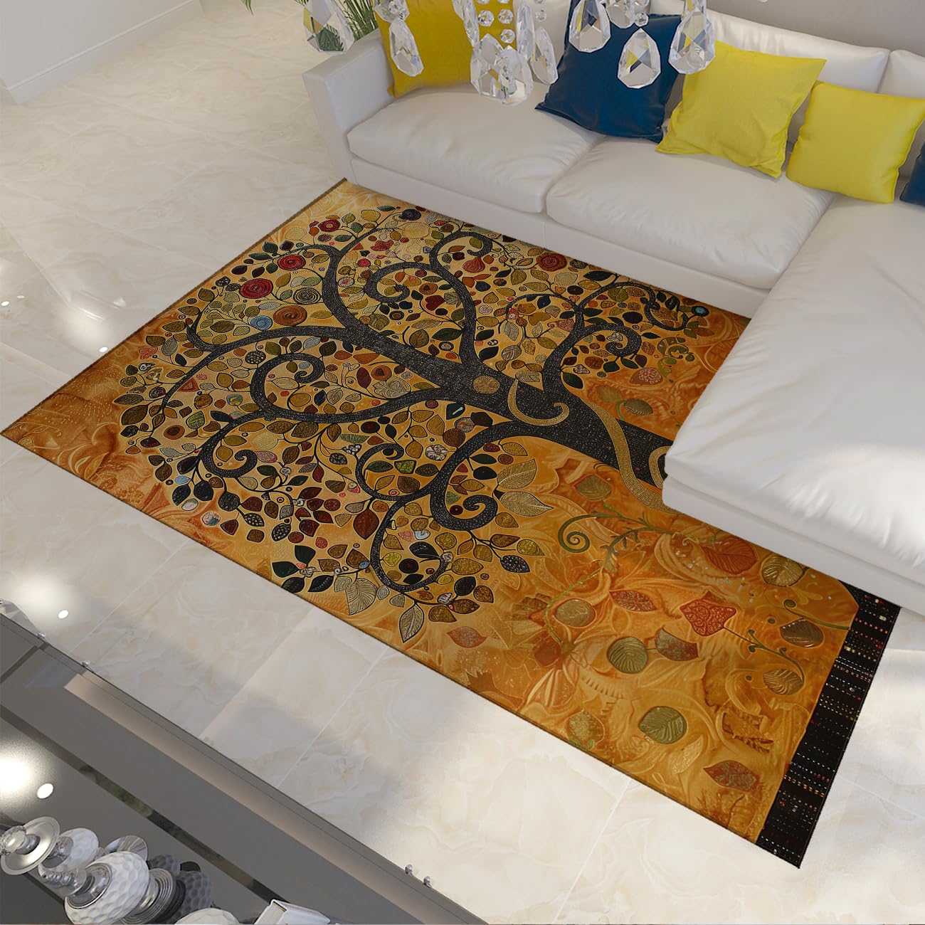 Tapis jaune salon 100x150cm pour éviter les glissades en chambre