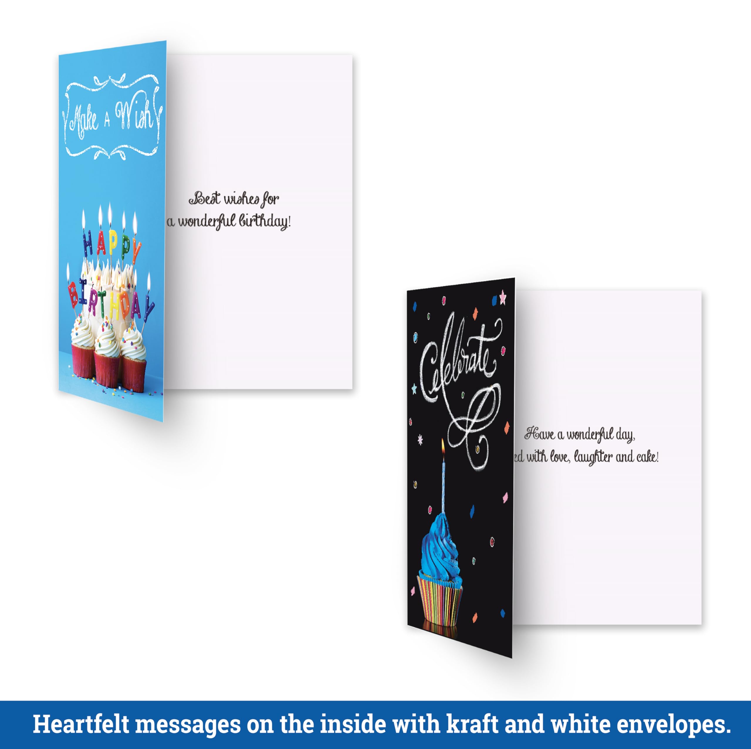 120 Birthday Cards Bulk- Happy Birthday Cards with Envelpoes30 Unique Blackboard Designs Large 5x7 Inches Includes Kraft and White Envelopes Assorted Birthday Cards for Business & Personal Us product thumbnail 6