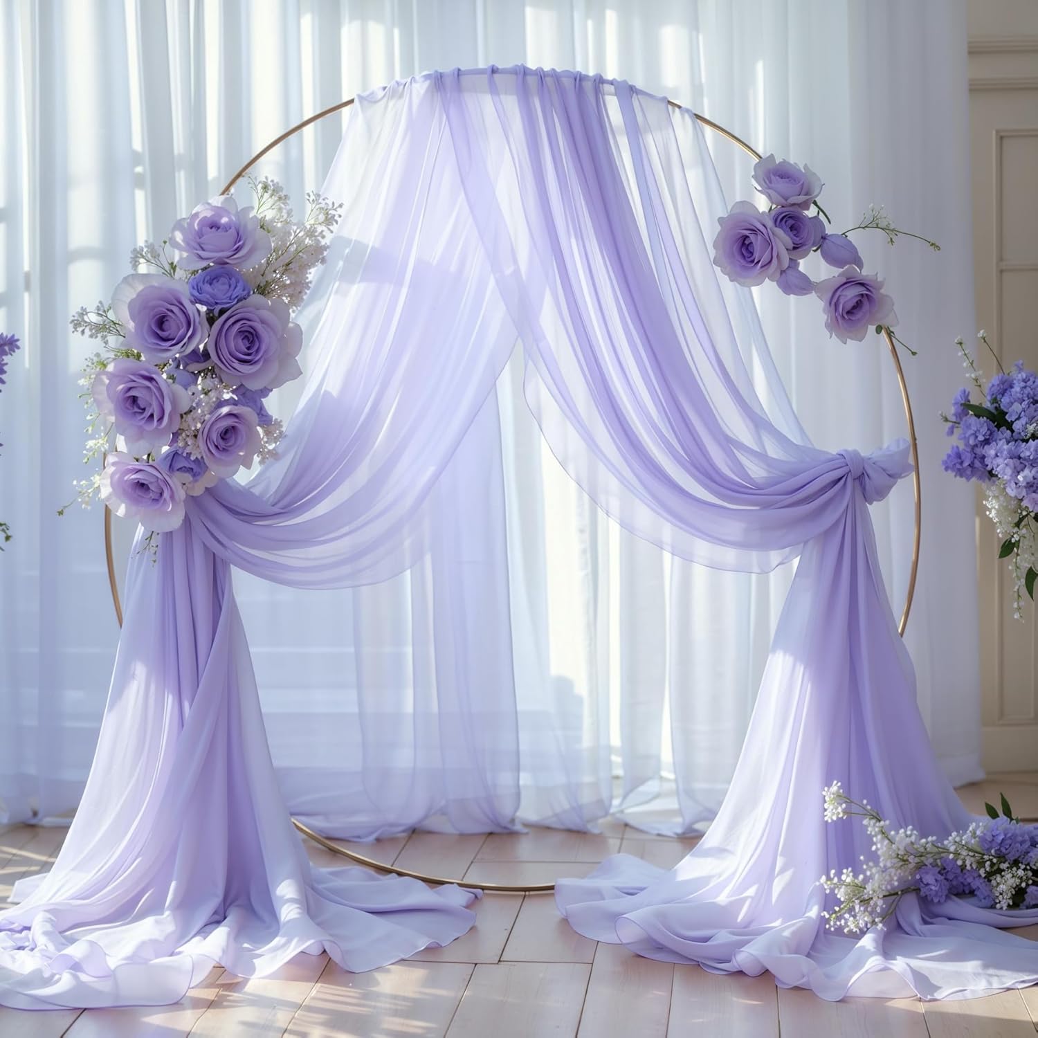Wedding Arch Draping Fabric, 2 Panels 18FT Purple Sheer Backdrop Curtain Chiffon Fabric Drapery Voile Scarf Draping Panels for Wedding Archway Ceremony Curtain Valance Party Decoration
