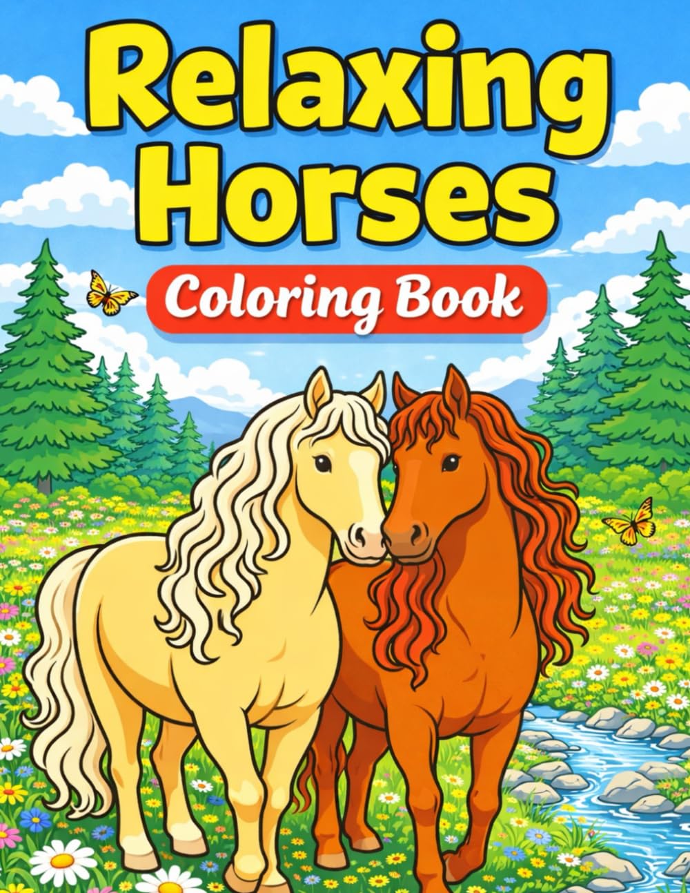 Relaxing Horses Coloring Book: 50 Mindful Horse Coloring Pages for Adult Stress Relief