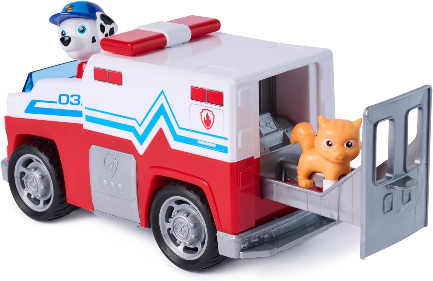 PAW PATROL - Search & Rescue: Marshall's Rescue Vehicle, Vehicle with Pull Back Motor, Approx. 15 cm, Includes Dog Figure and Kitten Detailed Design from the Series, Toy from 3 Years