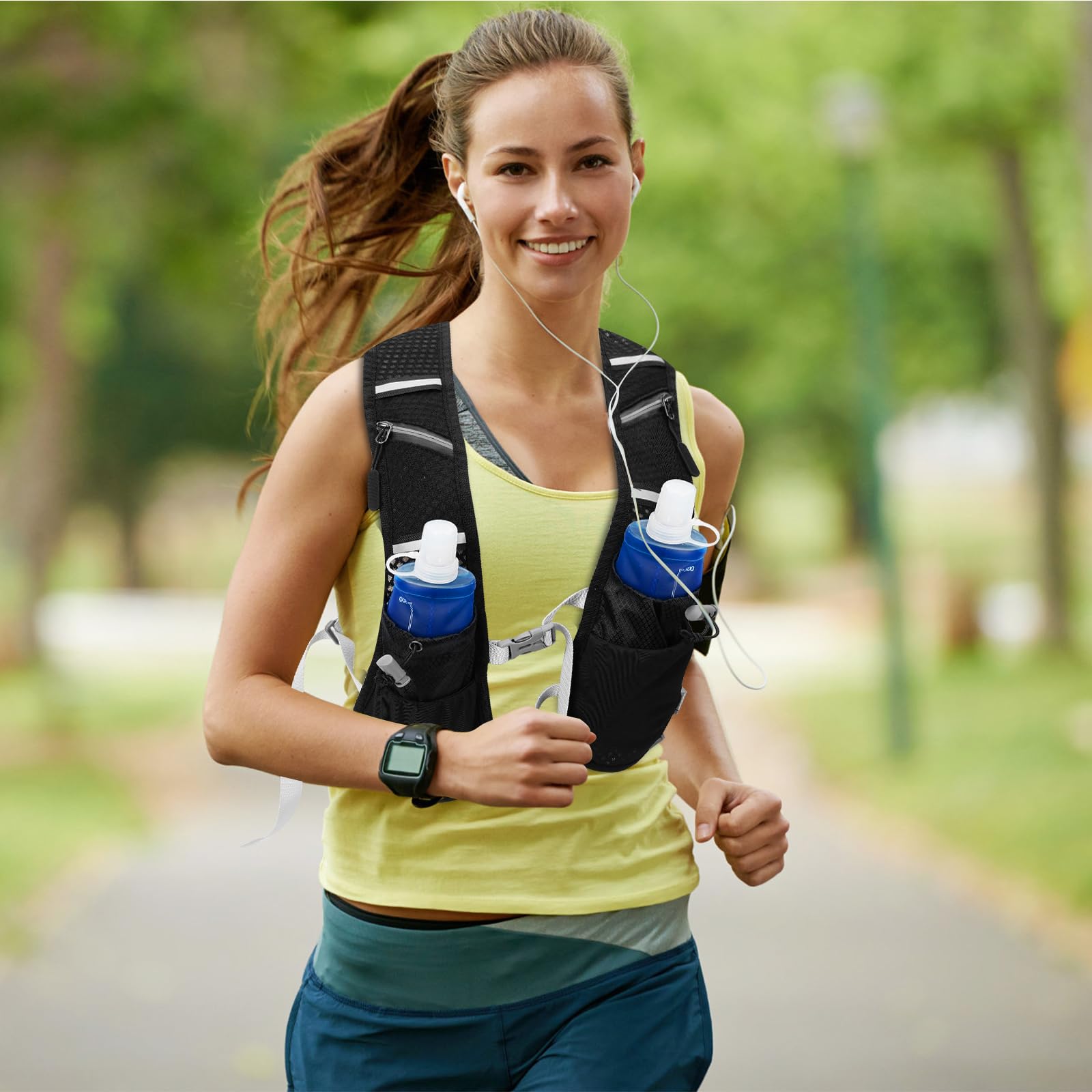 Gilet Da Corsa Con Idratazione BBAIYULE – Borraccia 470 Ml BPA Free, 9 Tasche, Zaino Riflettente, Per Trail, Maratona, Trekking, Uomo E Donna