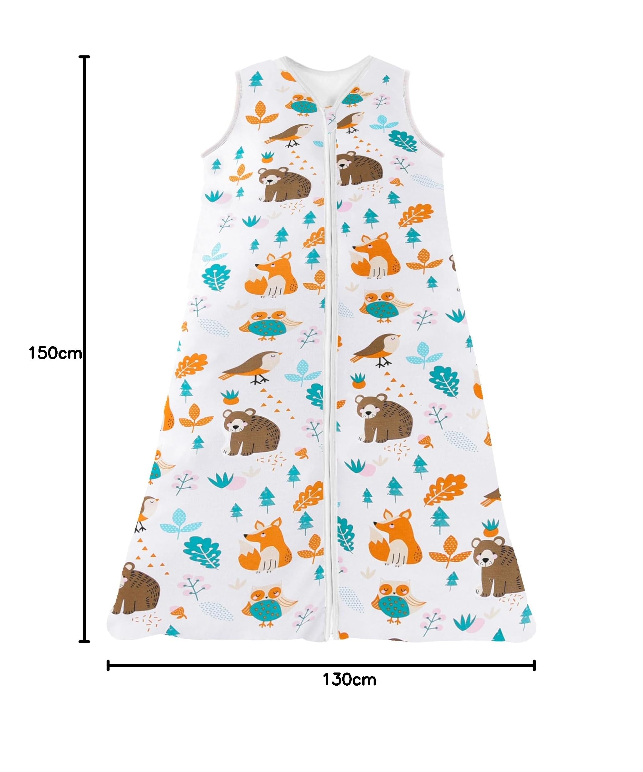 Chilsuessy Saco de dormir de verano para bebé, pijama para niños pequeños, sin mangas, para verano y primavera, 100% algodón, animales del bosque, 130/bebé altura 130-150 cm