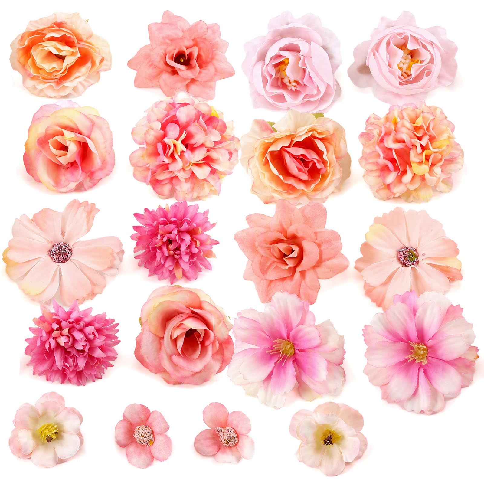 ACnuov 20Pcs Pink Artificial Flower Heads for Cake Decorations & DIY Crafts