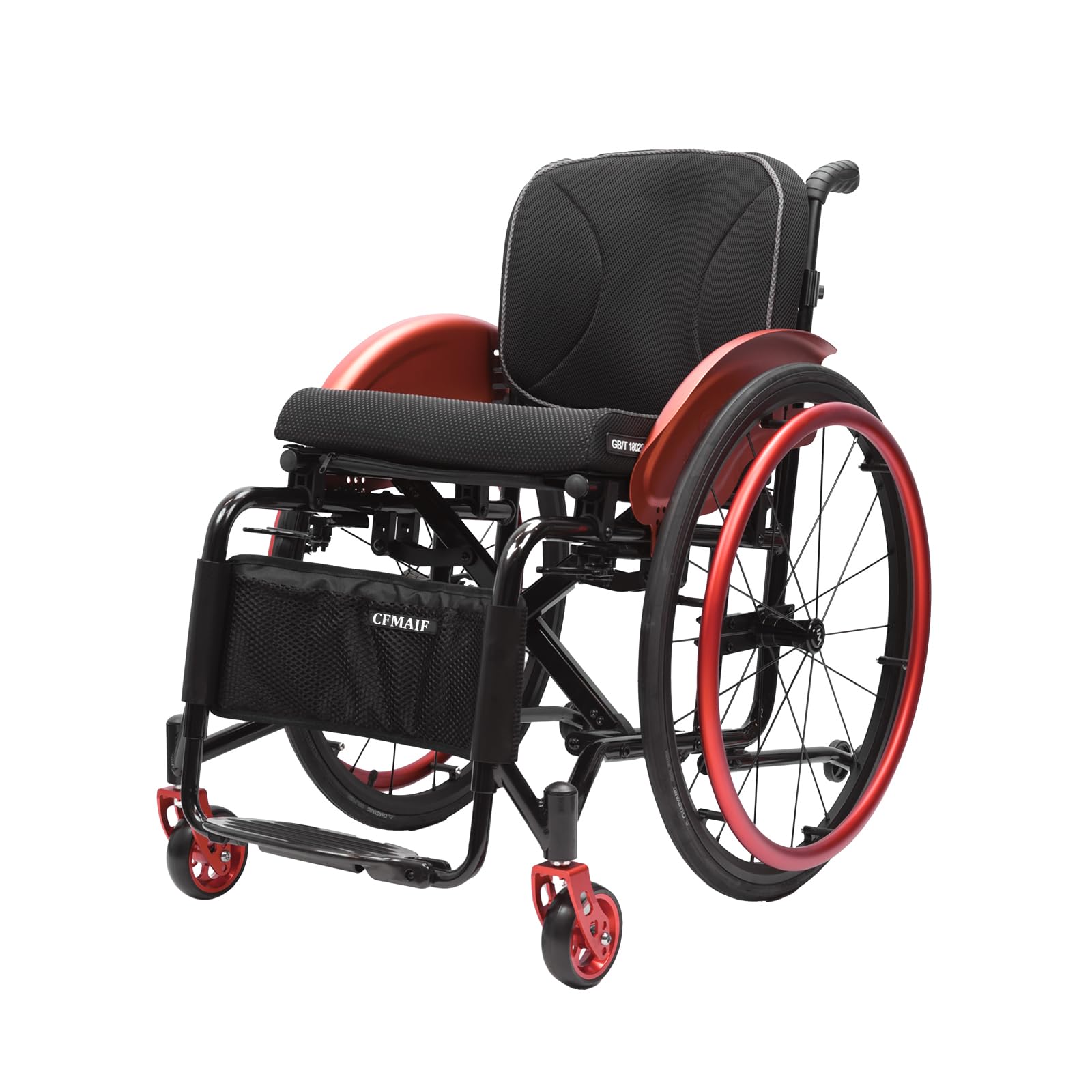 Silla de Ruedas Plegable autopropulsable, portátil, Aluminio, Silla de Ruedas de Viaje Ultraligera, con Freno de Mano, reposapiés abatible (44cm/17.3in Seat,Red)