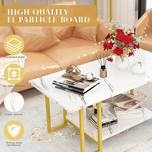 Miniatura 3 de DKLGG Juego de 3 mesas auxiliares cuadradas de mármol sintético moderno y 2 sofás rectangulares mesas auxiliares y mesas auxiliares mesa auxiliar