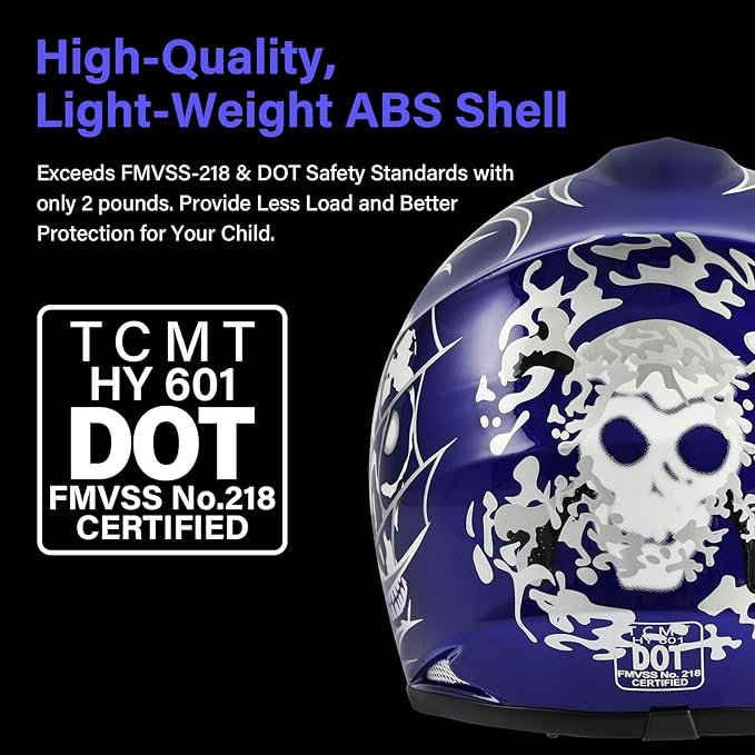 SLMOTO Dot Youth Kids Helmet Motocross Offroad Street Helmet Motorcycle Helmet Dirt Bike Motocross ATV Blue Skull Design Helmet+Goggles+Gloves Large Blue #2