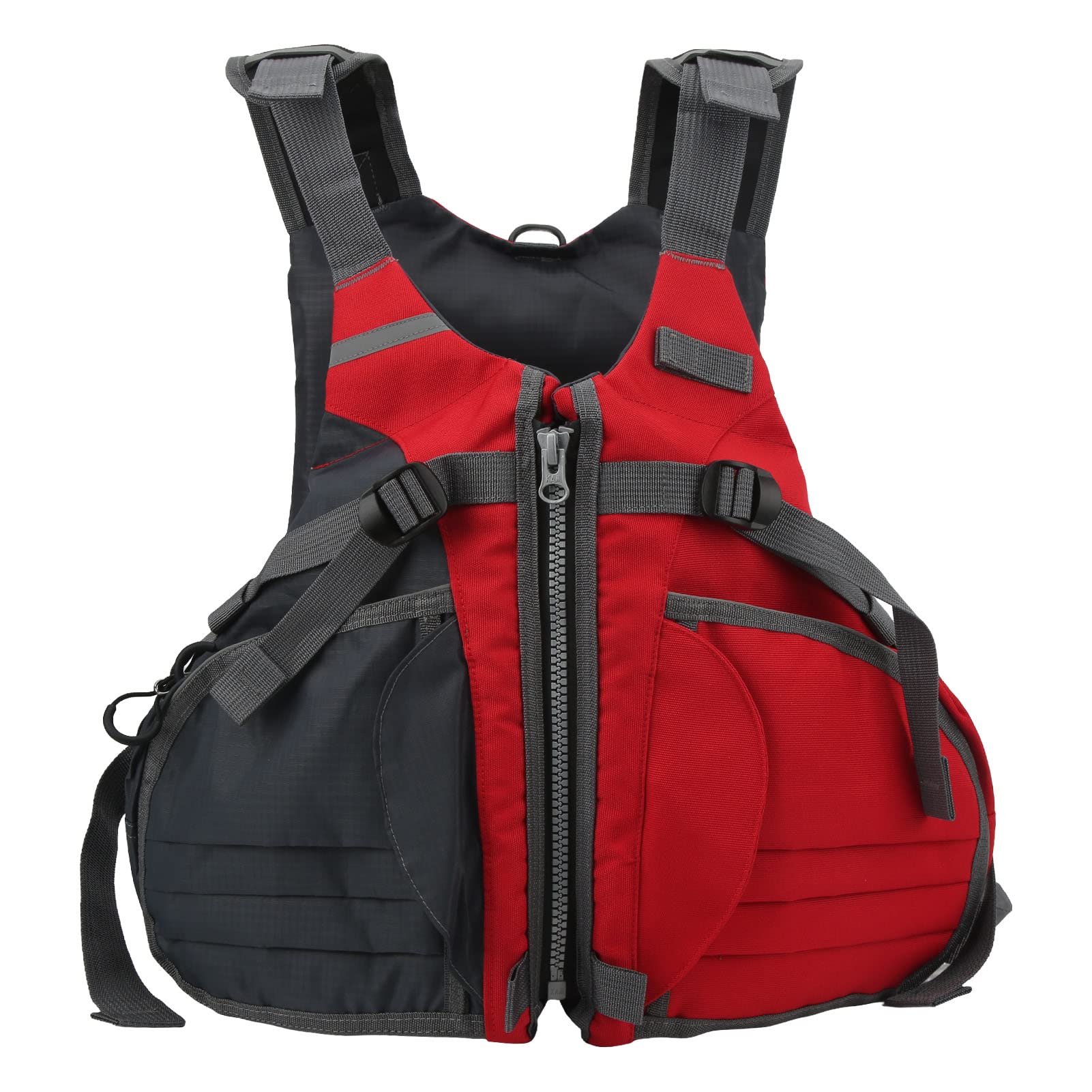Gilet de Pêche Réglable Léger en Polyester pour Hommes et Femmes, Conception Multi-poches Rouge