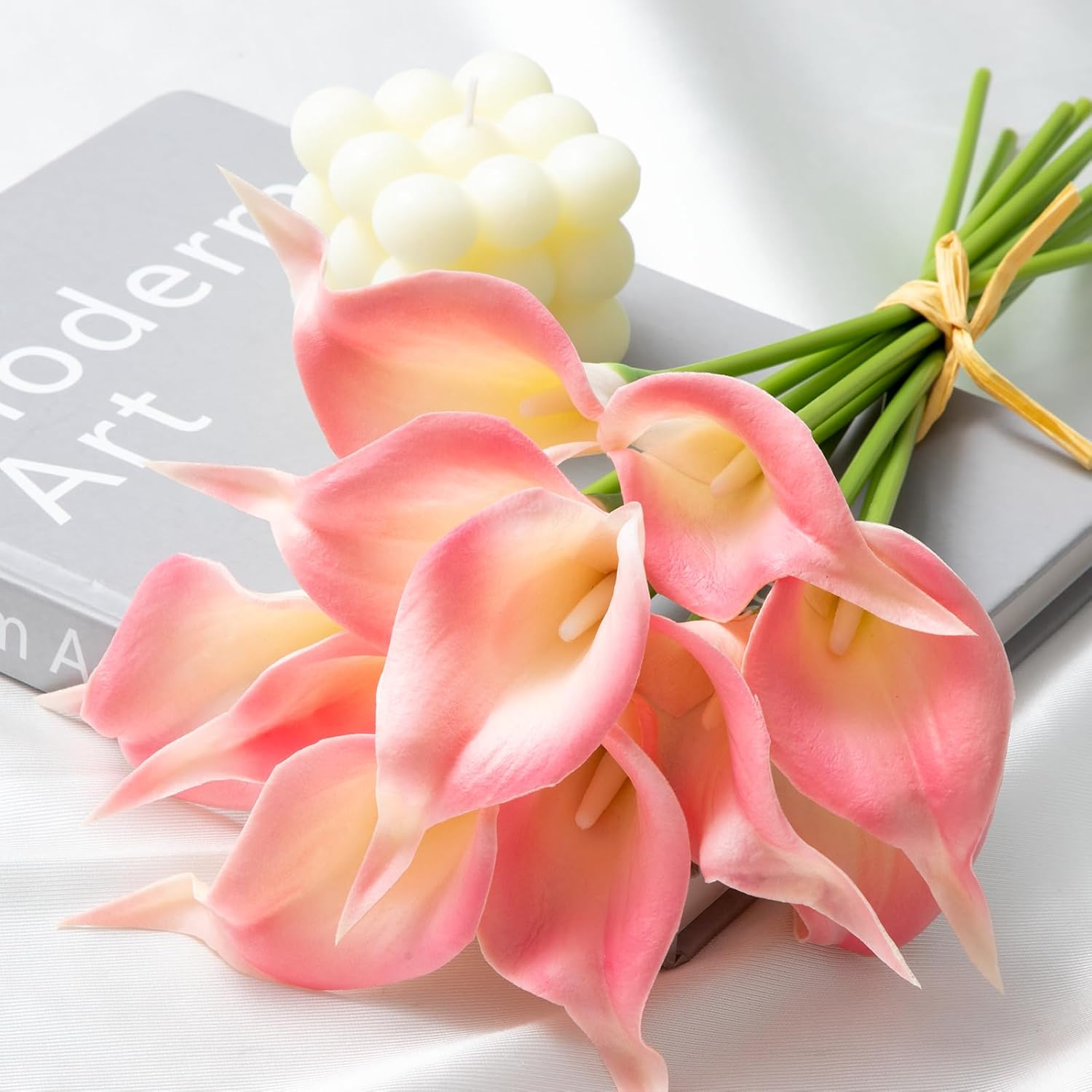 Floral Kingdom 20 Pack 14" Calla Lily Artificial Flowers – Real Touch Blush Pink Latex Faux Flowers for Home Decor, Table Centerpieces, Living Room and Weddings - Image 8