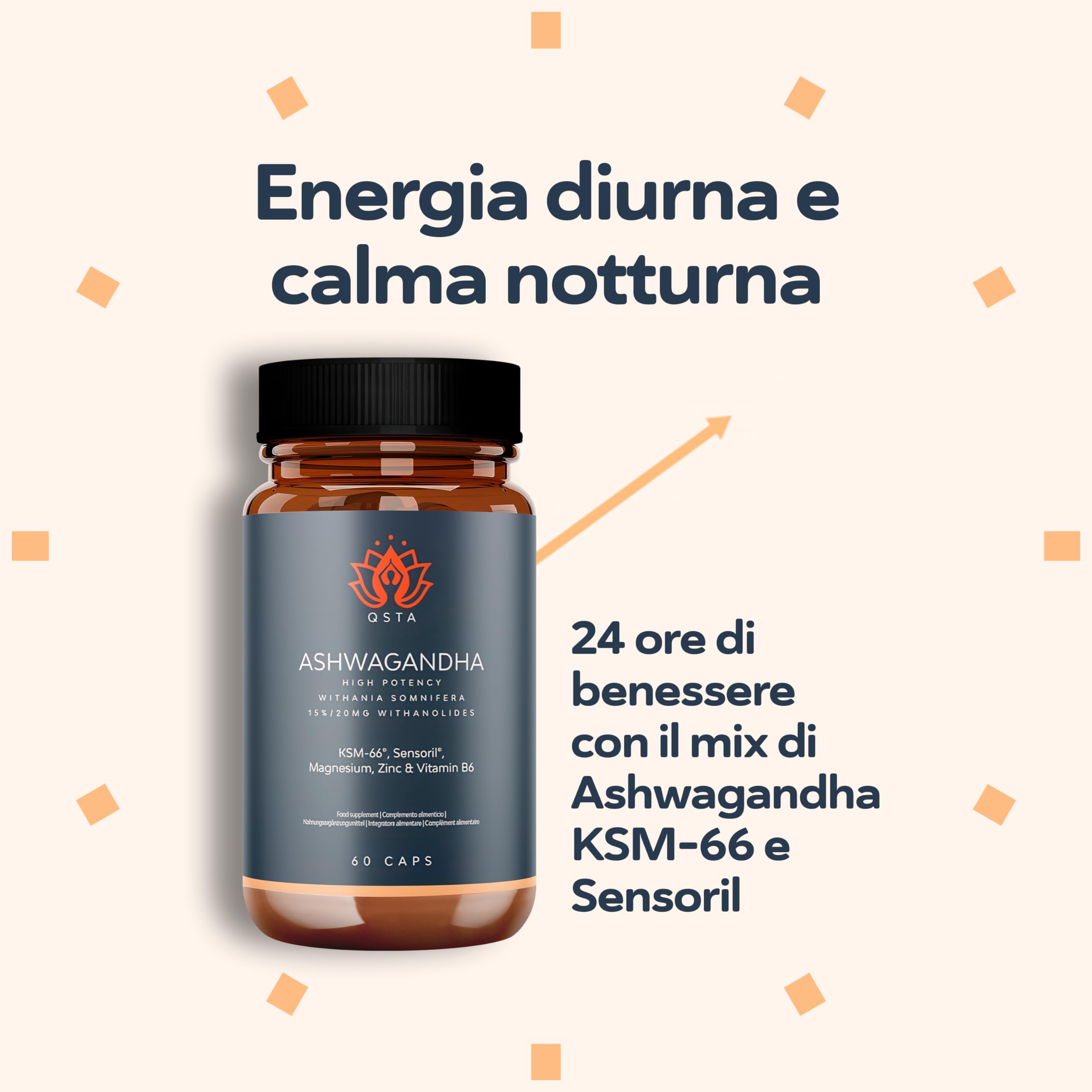 Ashwagandha KSM-66 + Sensoril (15-20% Withanolidi) Adattogeno e Nootropico per Sonno Profondo, Benessere, Energia, Cortisolo abbassare dimagrire | Fornitura di 2 Mesi
