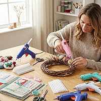 Vista 7 de Mini pistola de pegamento caliente, paquete de 8 pistolas de pegamento caliente para manualidades con 40 varillas, pistola de pegamento derretida