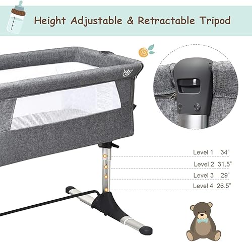 Miniatura 4 de BABY JOY Cuna junto a la cama para bebé, cuna portátil de viaje con moisés lateral con bolsa de transporte, moisés para recién nacidos a bebés, cuna
