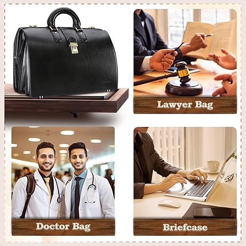 Miniatura 4 de Banuce Leather Briefcase for Men with Lock Professional Doctor Bag Lawyer Attorney Bag Attache Case Exectutive 15.6 Inch Laptop Work Bags Black