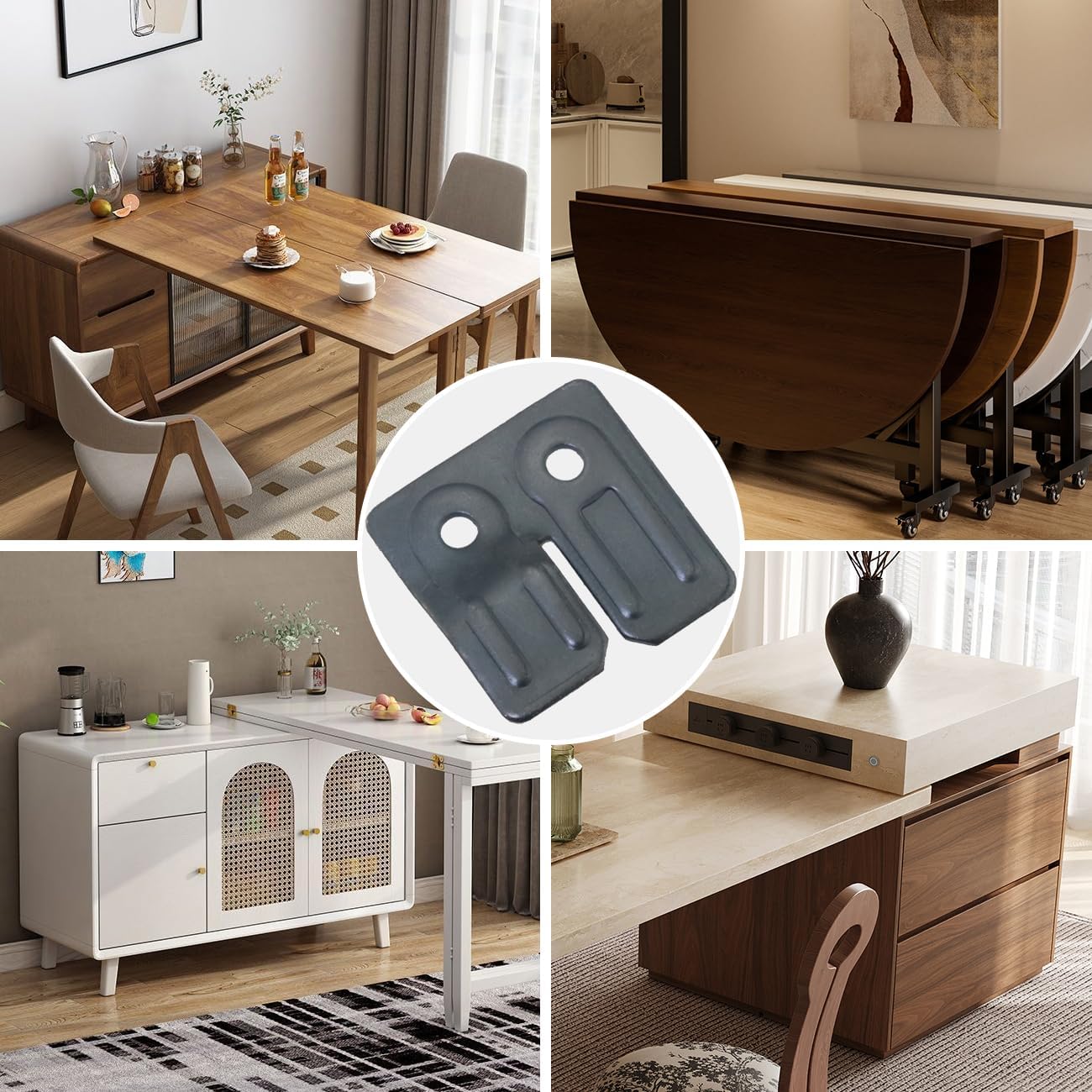 4PCS Furniture Table Leaf Hardware Accessories Dining Table Leveling Buckles 8 Screws 1.5x1.5x0.70 inches Straight Iron Plates for Drawer Connection Fasteners