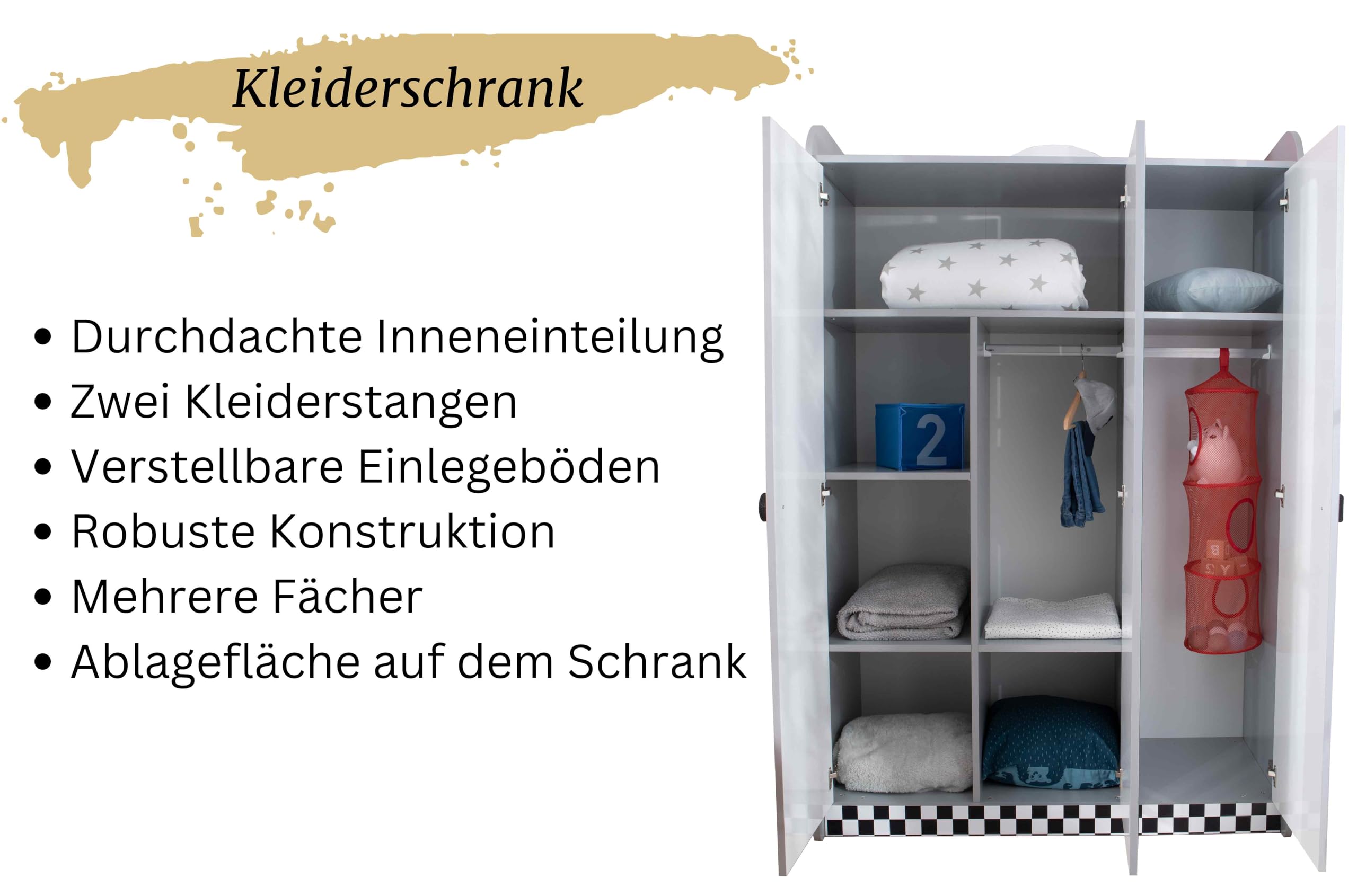 Kinderzimmer Komplett Set Jugendzimmer Kindermöbel 5 teilig mit Autobett Police (ohne Matratze)