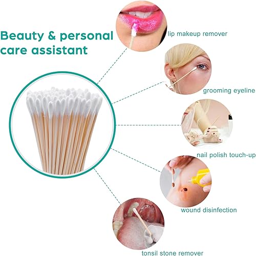 Miniatura 6 de Juego de 600 hisopos largos de madera de algodón e hisopos de algodón de bambú, hisopos largos de algodón para el cuidado de mascotas, aplicador de