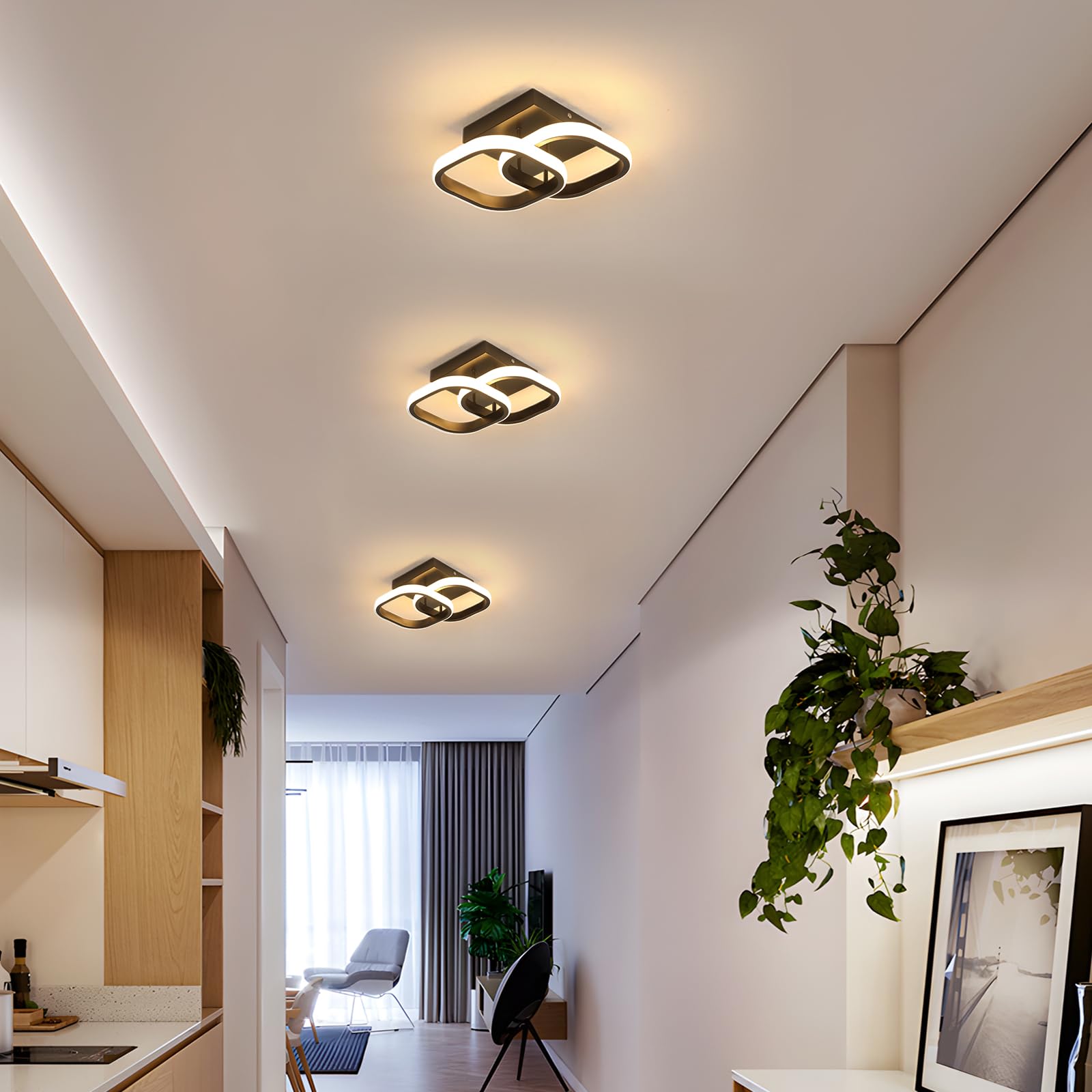 2 Stück LED Deckenleuchte 22W Deckenlampe Warmweiß 3000K, Schwarz