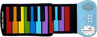 PicassoTiles Electronic Piano 49Key Flexible Roll-Up Keyboard with Recording Feature 8 Tones 6 Demo Songs Built-in Speaker Educational Music Toy for Kids Toddlers Boys Girls Rainbow Color Design PT49