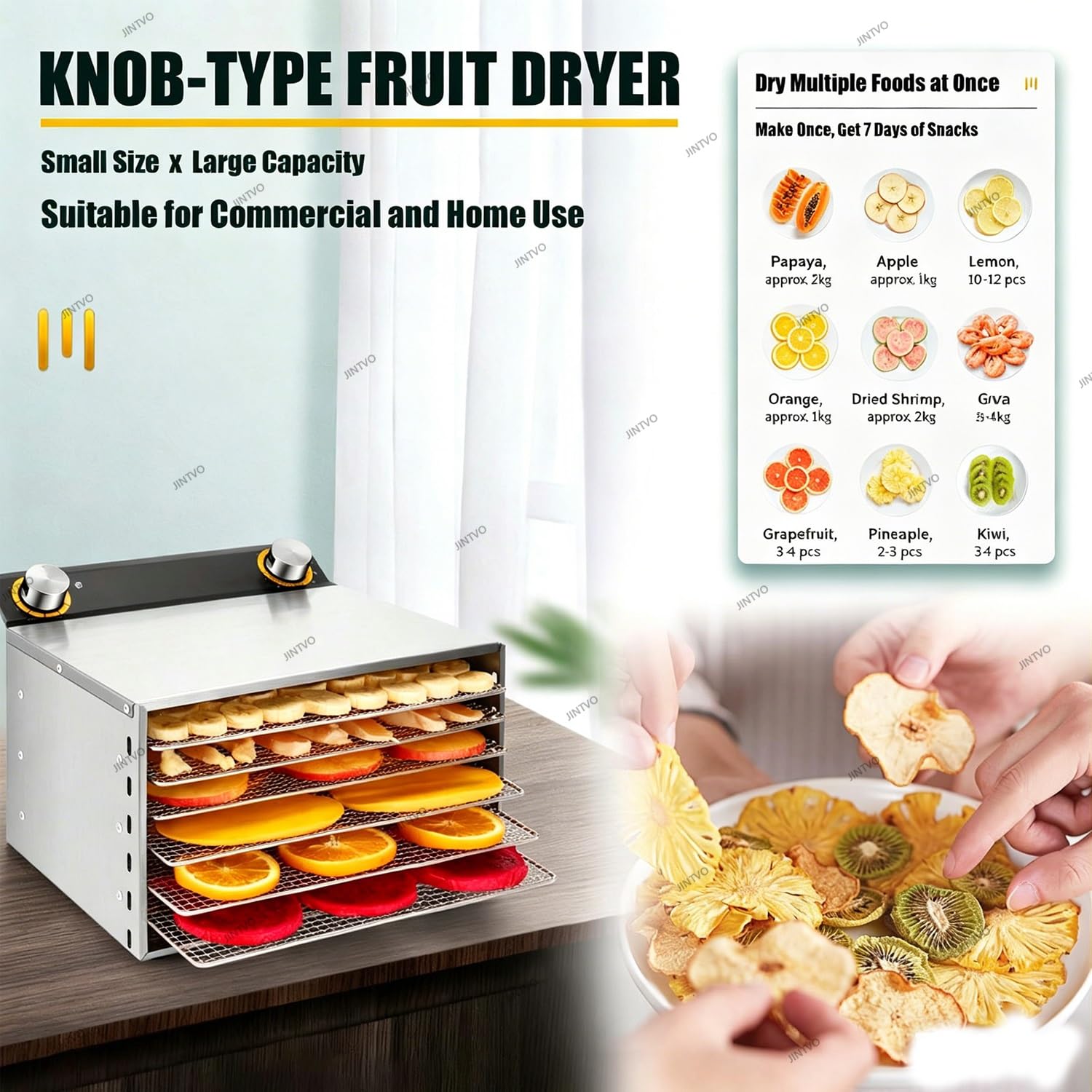 Essiccatore Per Carne Secca, Essiccatore Per Frutta, Design Multi-Vassoio In Acciaio Inox Con Controllo Del Timer E Temperatura Regolabile, Per Carne Essiccata, Frutta(6 layer)