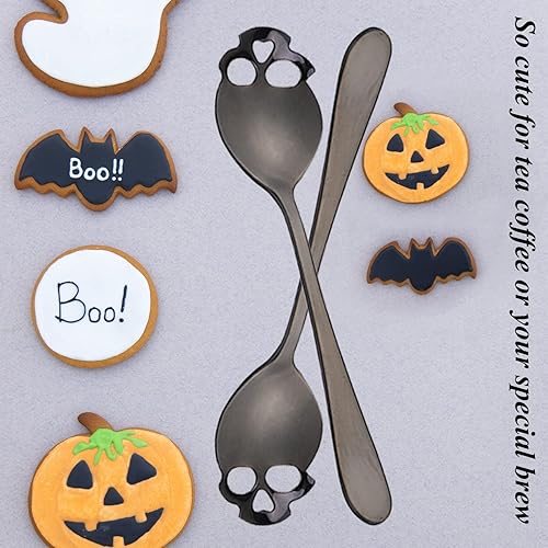 Miniatura 10 de Juego de cucharas de té de calavera de azúcar de acero inoxidable 304, cucharas de té de calavera de azúcar, juego de cucharas de metal ranuradas,