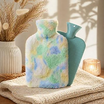 Hot Water Bag with Soft Plush Cover 2000ml, Medical-Grade Silicone Hot & Cold Therapy Hot Water Bottle for Period Cramps, Back Pain, Muscle Aches & Body Relaxation & Comfort (Pastel Ombre)