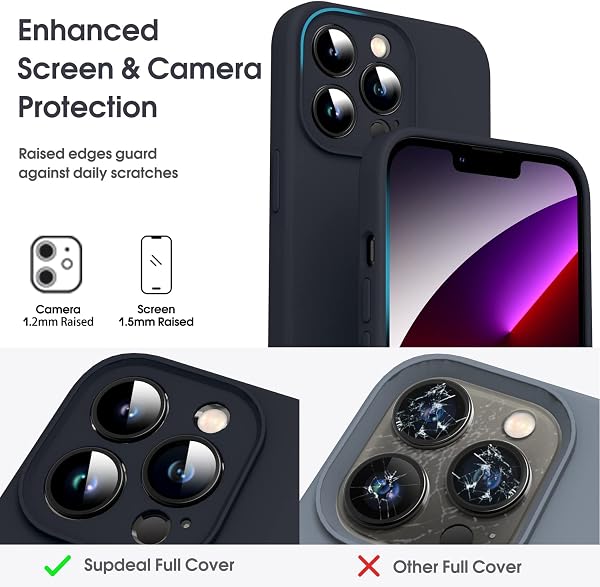 Supdeal Coque en Silicone Liquide pour iPhone 13 Pro Max, [Protection de la Caméra] [Anti-Empreintes Digitales] [Chargement sans Fil], Étui Housse en Microfibre Intégrée, 6,7", Noir - 2