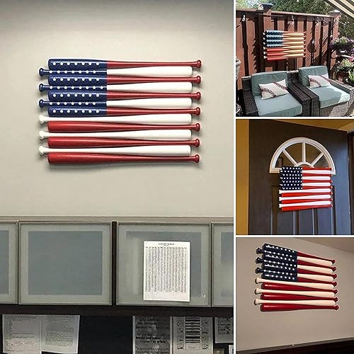 Escultura de madera de béisbol, 4 de julio, arte del Día de la Independencia, bandera de béisbol, decoración del hogar, estatua para sala de estar,
