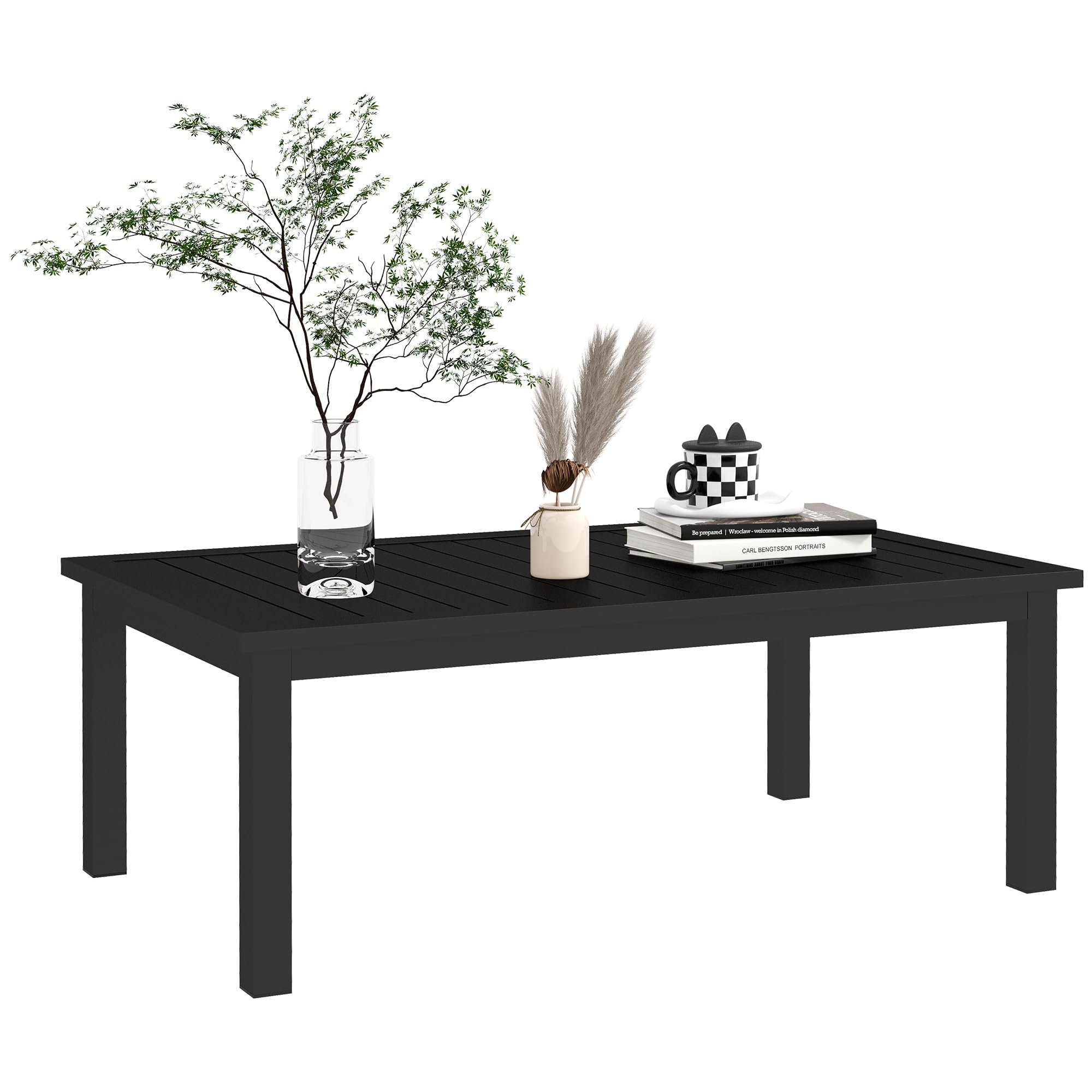 Outsunny Table Basse rectangulaire Jardin Aluminium 100x60x37 cm Noir