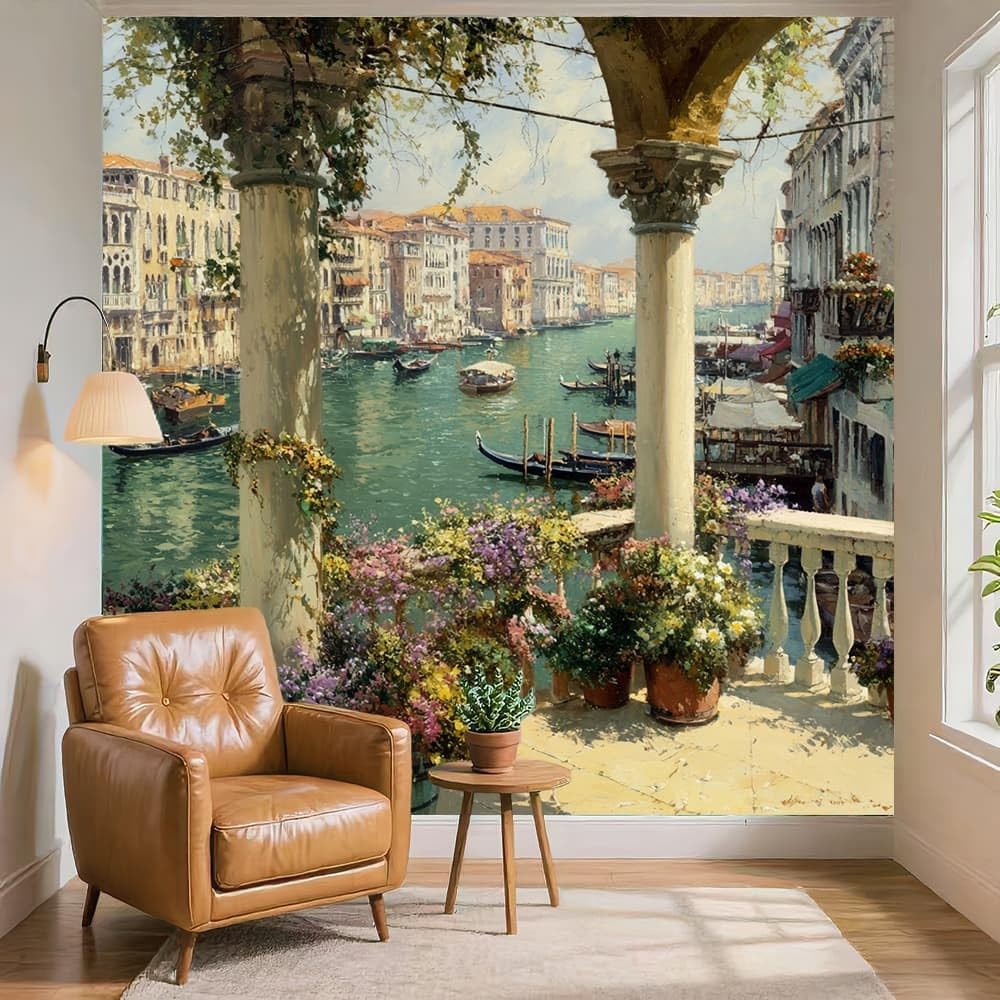 Papel Pintado Mural Foto 300x210cm Venecia Papel pintado tejido no Tejido Murales Moderna Diseno Fotográfico Vistoso Decoración de Pared Sala de Estar y Dormitorio