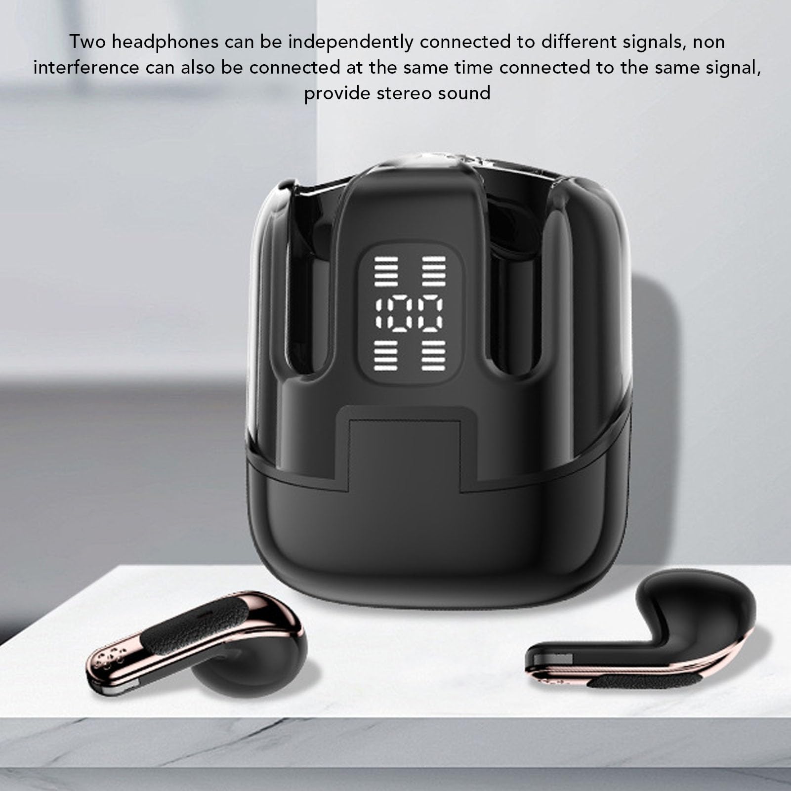 Jectse Dos Pares de Auriculares de Audio Inalámbricos de Doble Toque, Auriculares para Parejas con Pantalla LED, Auriculares Internos con Sonido de Graves Profundos Bluetooth 5.4 (Black)