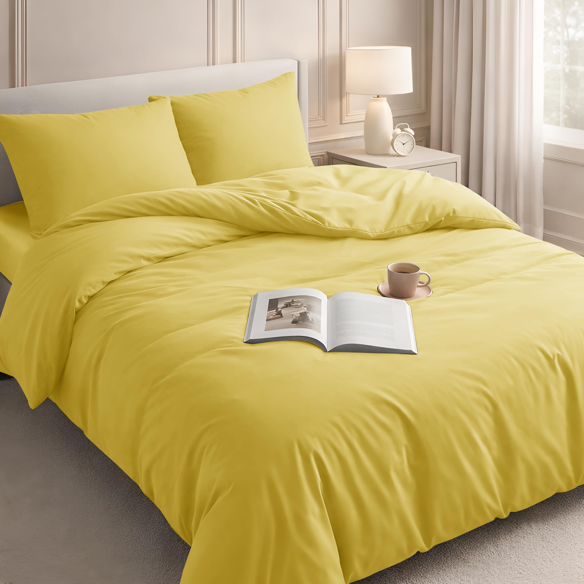 Velosso Duvet Cover Sets - Brushed Microfibre Duvet Covers with 2 Pillowcases - Hypoallergenic Ultra Soft Breathable Quilt Cover Set (Yellow, Super King) โ image 1