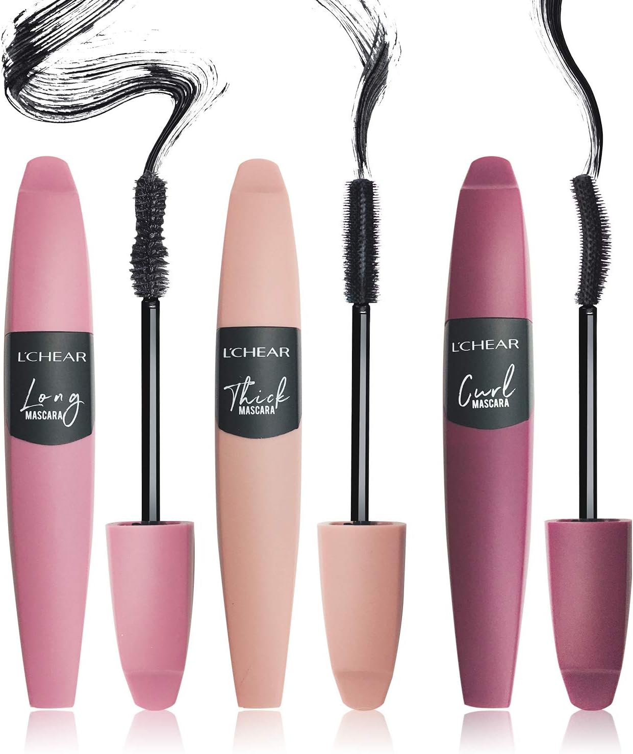 L'Chear Distinct Mascara Lengthen Thicken Curl 3 Pack Mascara, Skinny Brush, Thrice Rising, Black Magic for Eyelash, Long Lasting, Hypoallergenic Formula