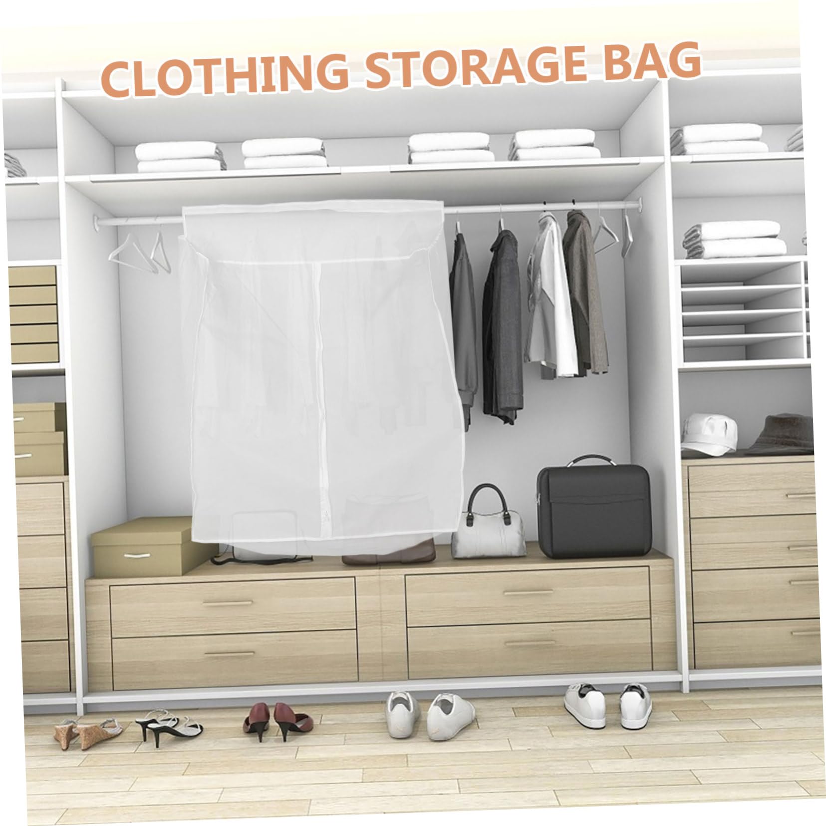 Amosfun Funda para Colgar Ropa de Peva de Color Claro, Protectora contra Polvo, Plegable y Resistente para Armario en Casa, Adecuada para Abrigos y Prendas Largas