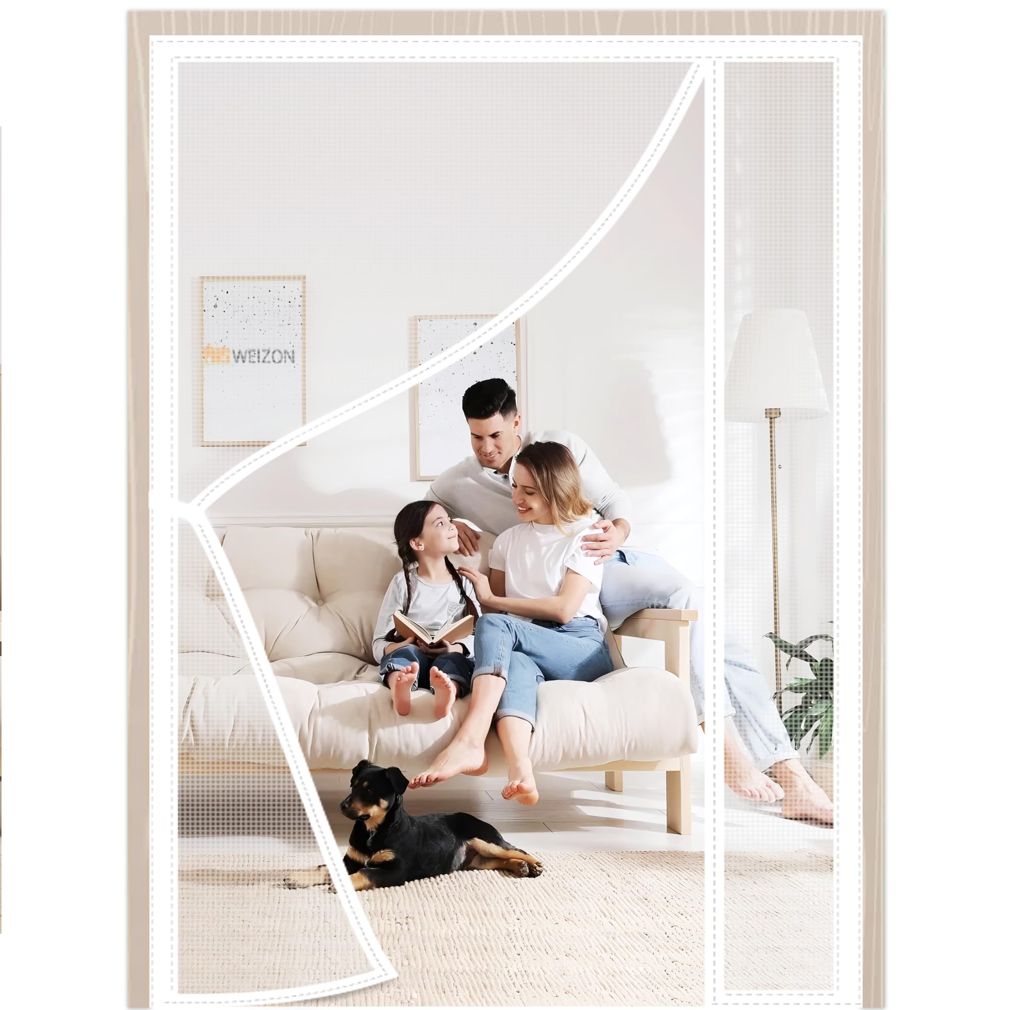 Weizon White Side Opening Magnetic Screen Door Heavy Duty Mesh Curtain 115X200cm Without Drilling Top To Bottom Seal Automatically For Balcony Doors Living Room