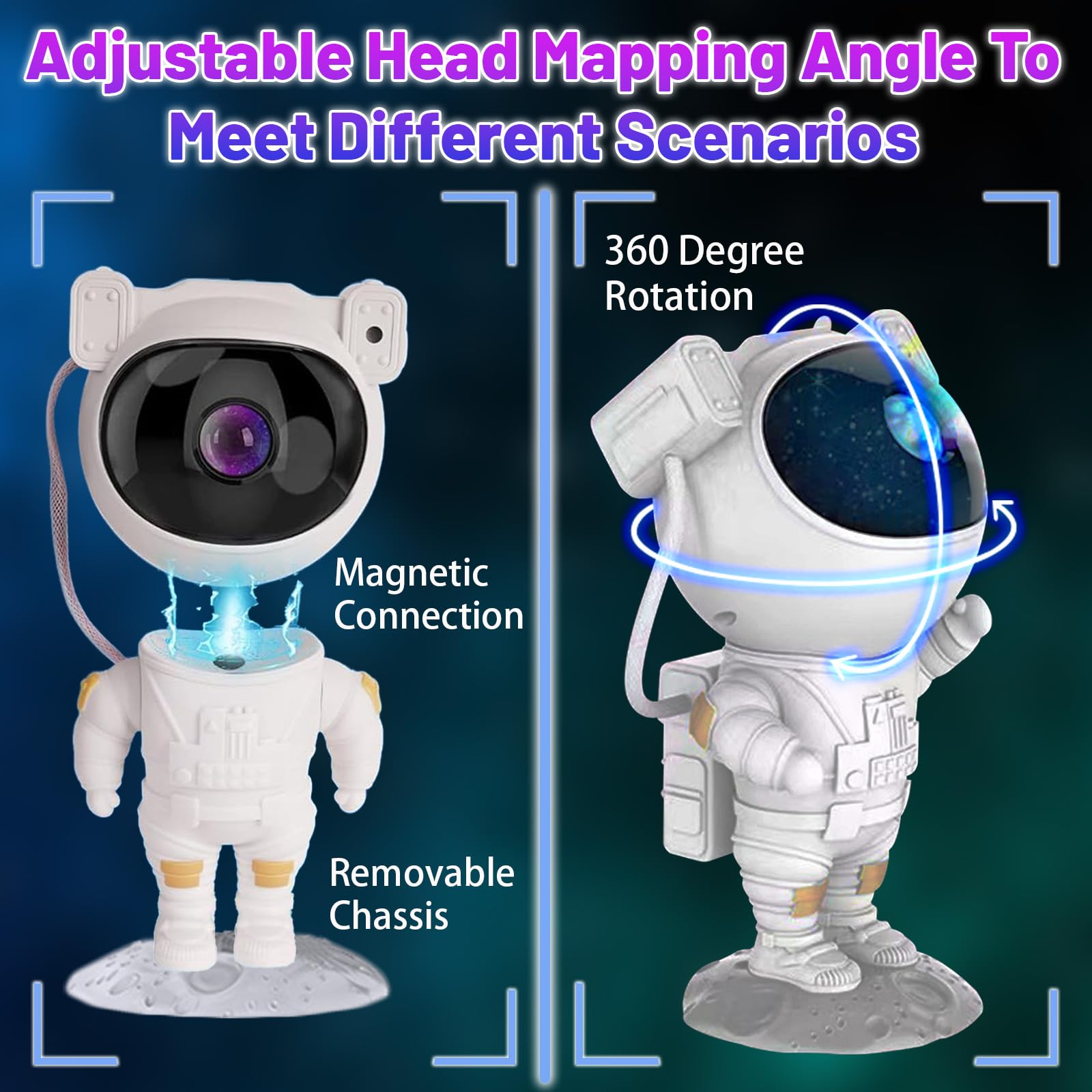 Proiettore a LED effetto cielo stellato, Astronauta Cielo Stellato Galassia Proiettore, Proiettore Stellare Astronauta, Luminosità E Velocità Regolabili, Ruotabile A 360°, Regalo Per Bambini E Adulti